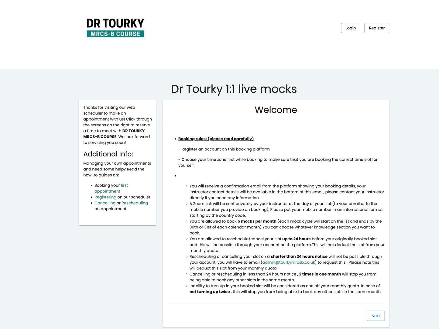 Dr Tourky MRCS-B Course - candidates inside Egypt only
