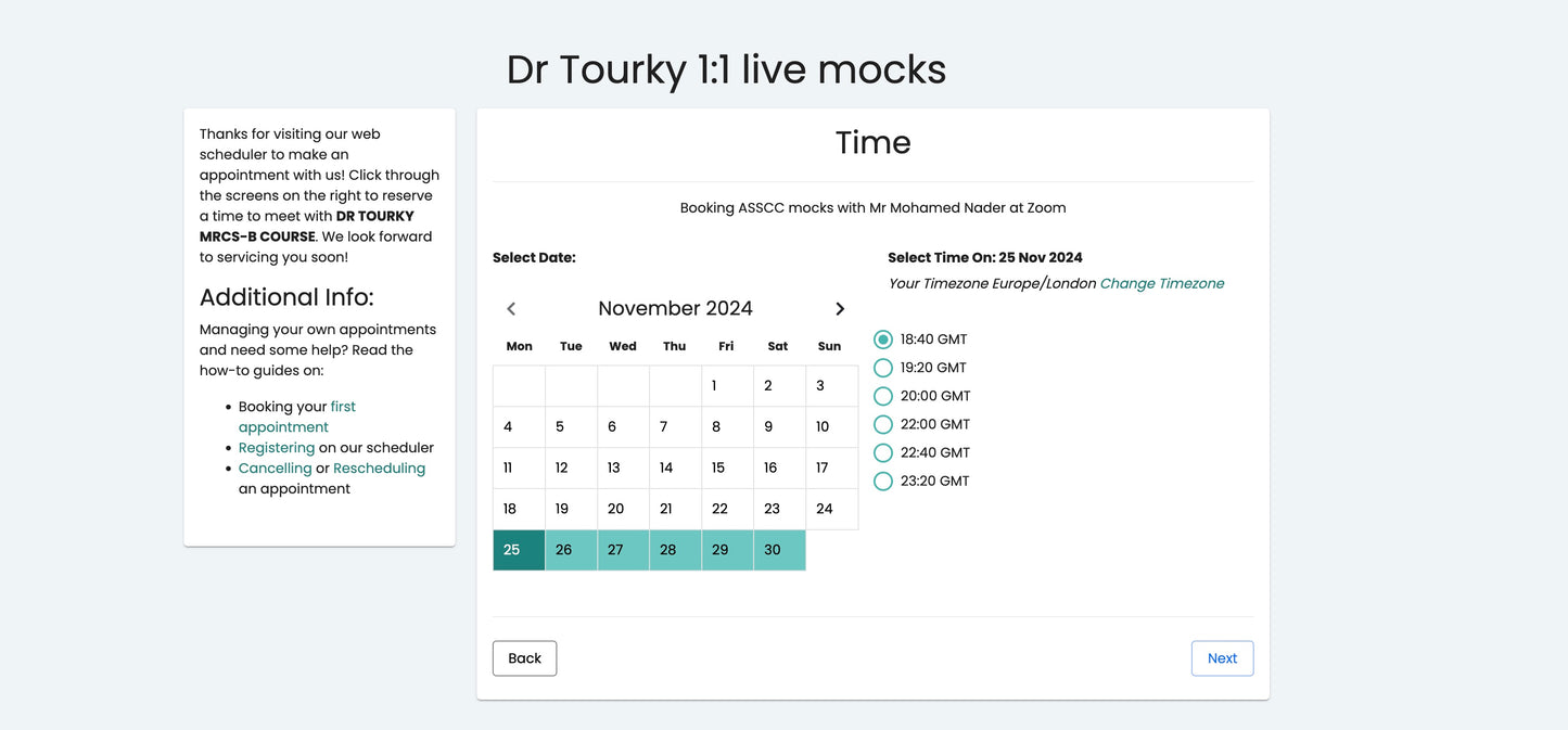 Dr Tourky MRCS-B Course (regular course /October to December 2025 diets)- candidates inside Egypt only