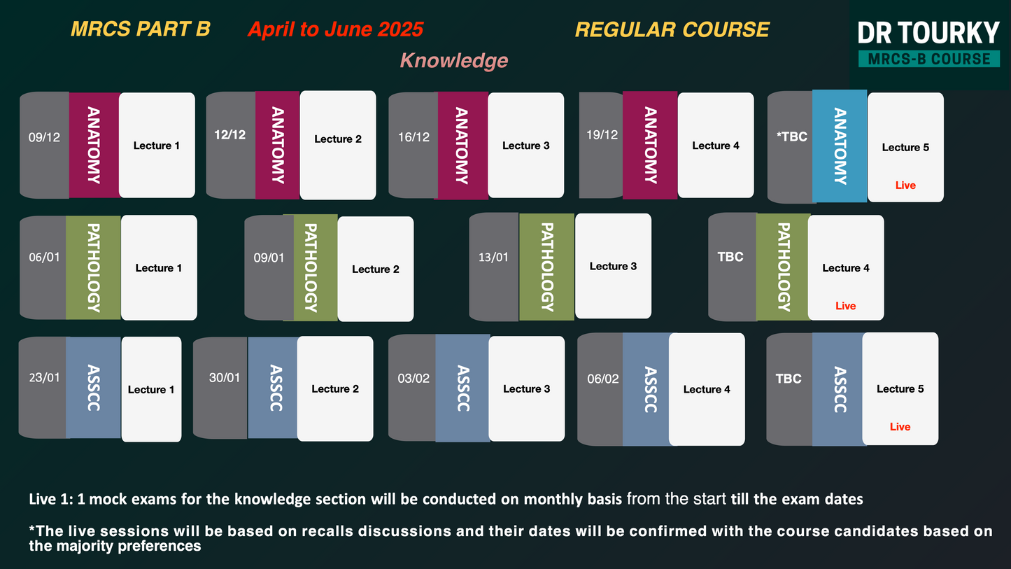 Dr Tourky MRCS-B Course (regular course /April to June 2025 diets)- candidates inside Egypt only